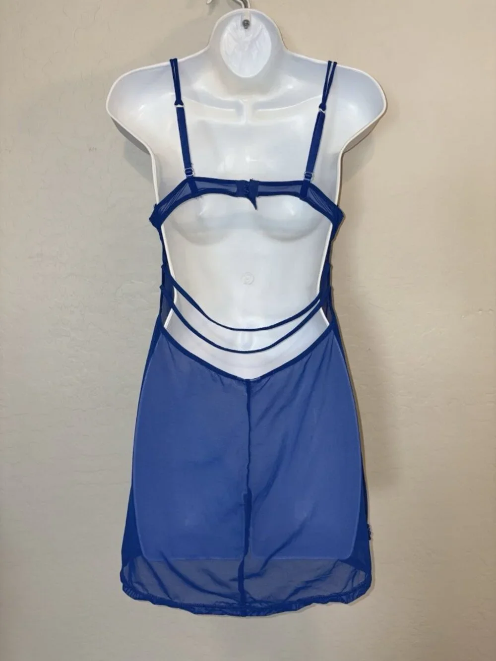 Frederick’s Of Hollywood Blue Y2K Sheer Babydoll Chemise Nightie Open Back‎ M